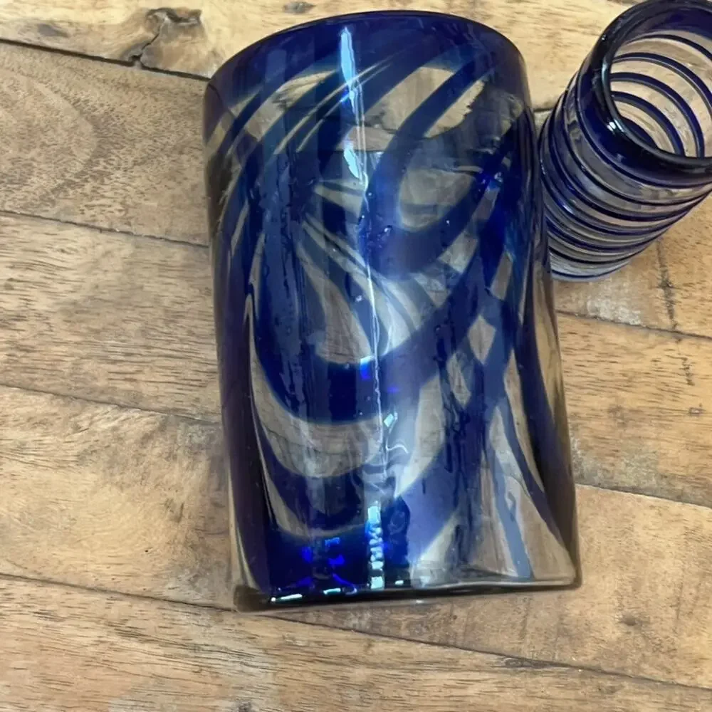 Blue Swirl Glassware Set 2 Margarita 1 Shot Glass 1 Wine Glass 1 Highball Glass